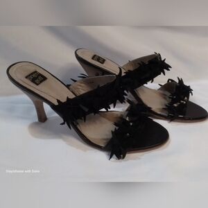 Ginger Goff BETINA Leather BLACK Kitten Heel Sandals sz 7.5